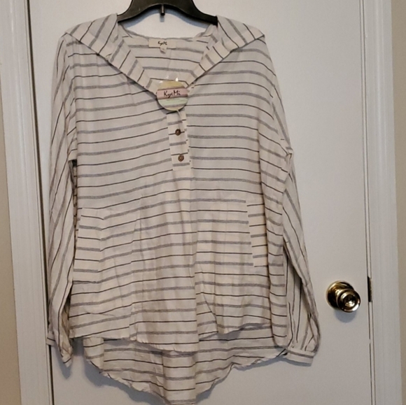 Kyemi Tops - KyeMi 100% Cotton Beach Hoodie Striped Thin Lightweight Kaftan Blouse